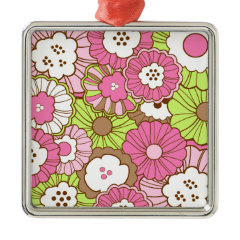 Pretty Pink Green Flowers Spring Floral Pattern Christmas Ornament