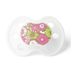 Pretty Pink Green Flowers Spring Floral Pattern Baby Pacifiers