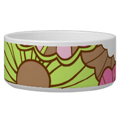 Pretty Pink Green Flowers Spring Floral Pattern Pet Bowl