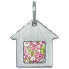 Pretty Pink Green Flowers Spring Floral Pattern Pet Tags