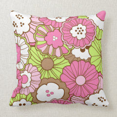 Pretty Pink Green Flowers Spring Floral Pattern Throw Pillow