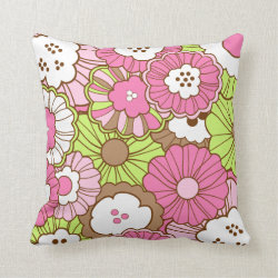 Pretty Pink Green Flowers Spring Floral Pattern Throw Pillow