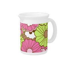 Pretty Pink Green Flowers Spring Floral Pattern Drink Pitchers