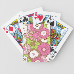 Pretty Pink Green Flowers Spring Floral Pattern Deck Of Cards