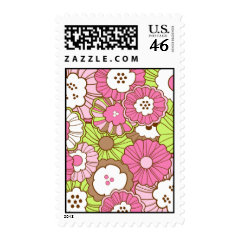 Pretty Pink Green Flowers Spring Floral Pattern Postage