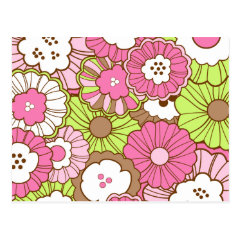 Pretty Pink Green Flowers Spring Floral Pattern Postcard