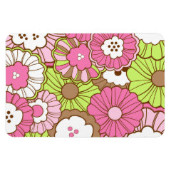 Pretty Pink Green Flowers Spring Floral Pattern Vinyl Magnets