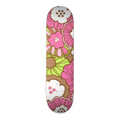 Pretty Pink Green Flowers Spring Floral Pattern Custom Skateboard