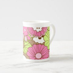 Pretty Pink Green Flowers Spring Floral Pattern Porcelain Mug