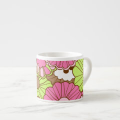 Pretty Pink Green Flowers Spring Floral Pattern Espresso Mugs