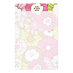 Pretty Pink Green Flowers Spring Floral Pattern Stationery Design