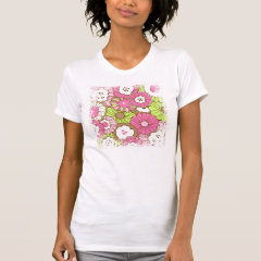 Pretty Pink Green Flowers Spring Floral Pattern Tshirt