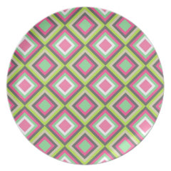 Pretty Pink Green Gray Diamonds Square Pattern Plates