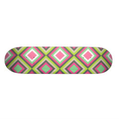 Pretty Pink Green Gray Diamonds Square Pattern Skate Deck