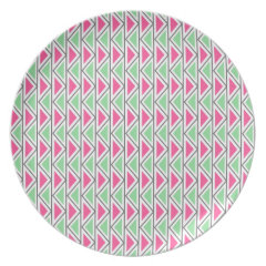 Pretty Pink Green Gray Triangle Tribal Pattern Plates