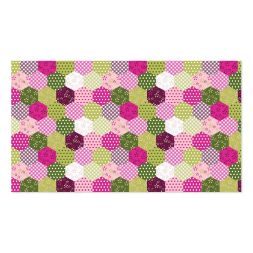 Pretty Pink Green Mulberry Patchwork Quilt Design Business Cards (back side)