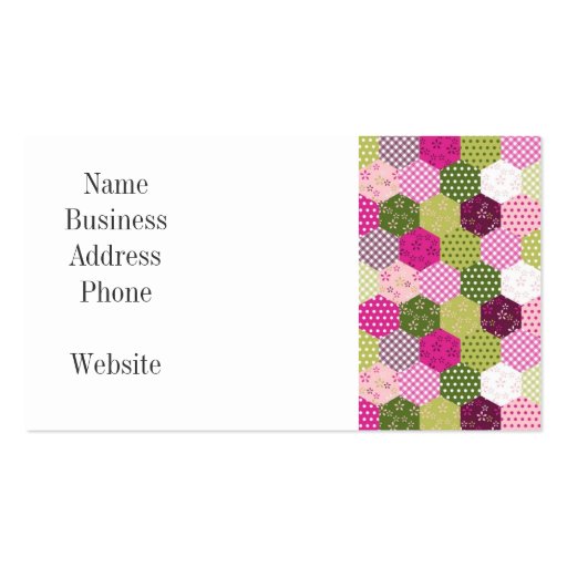 Pretty Pink Green Mulberry Patchwork Quilt Design Business Cards (front side)