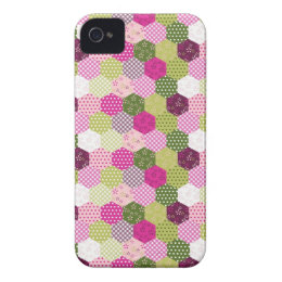 Pretty Pink Green Mulberry Patchwork Quilt Design iPhone 4 Cases