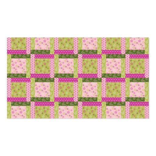 Pretty Pink Green Patchwork Squares Quilt Pattern Business Cards (back side)