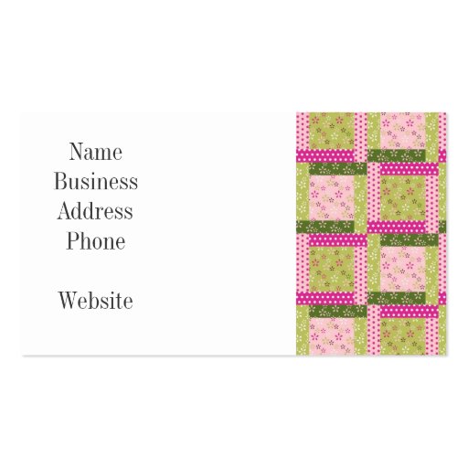 Pretty Pink Green Patchwork Squares Quilt Pattern Business Cards (front side)