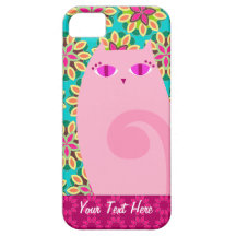 Pretty Pink Kitty on Floral - Custom iPhone 5 Case