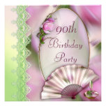 Pretty Pink Magnolia & Fan 90th Birthday Custom Announcements