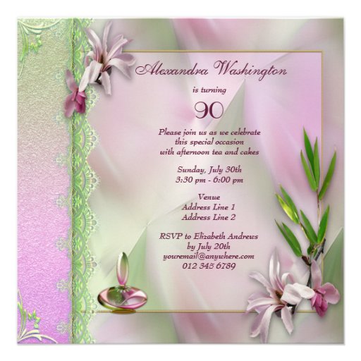 Pretty Pink Magnolia & Fan 90th Birthday Custom Announcements