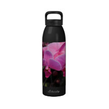 pretty pink orchid flowers water bottle