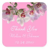 pretty pink orchid flowers wedding favor thank you square sticker