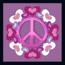 Pretty Pink Peace Sign and Hearts Print posters