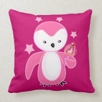 Pretty Pink Penguin W/ Ice Cream Cone Grape BG Throw Pillow