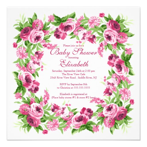 Pretty Pink Peonies Floral Girl Baby Shower Custom Invites