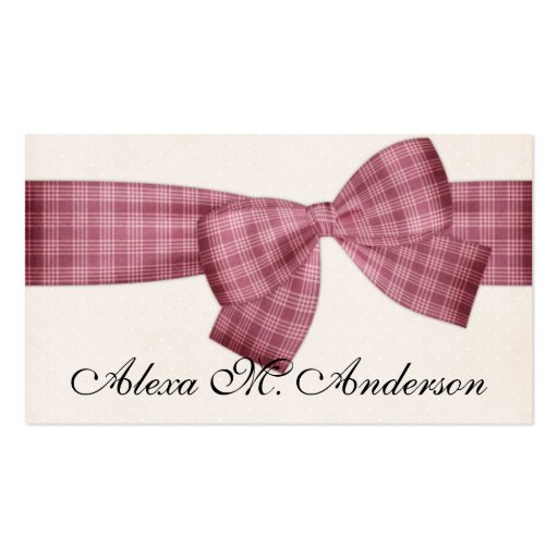 Pretty Pink Plaid Bow Business Cards (front side)