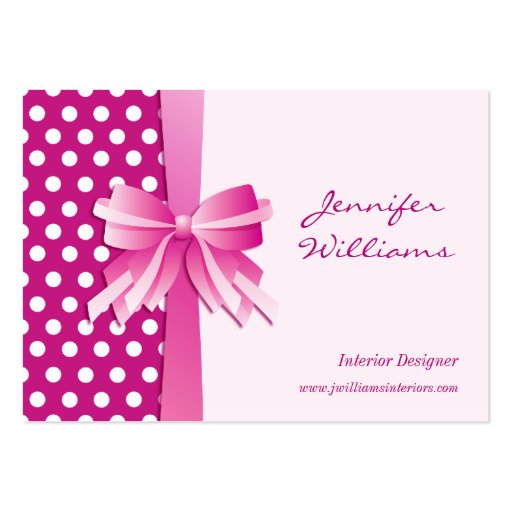 Pretty Pink Polka Dots and Bow Interior Designer Business Card (front side)