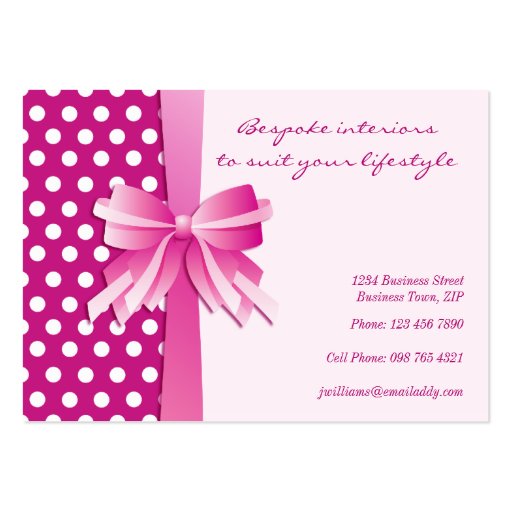 Pretty Pink Polka Dots and Bow Interior Designer Business Card (back side)