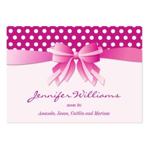 Pretty Pink Polka Dots and Bow Mommy Calling Cards Business Card Template (front side)