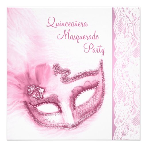 Pretty Pink Quinceanera Masquerade Party Custom Invitations