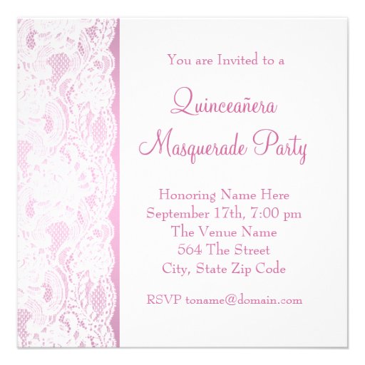 Pretty Pink Quinceanera Masquerade Party Custom Invitations