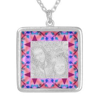 Pretty pink red flower abstract photoframe necklaces
