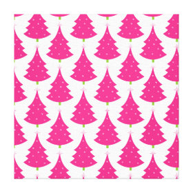 Pretty Pink Retro Christmas Tree Pattern Stretched Canvas Print