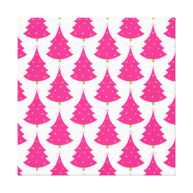 Pretty Pink Retro Christmas Tree Pattern Gallery Wrap Canvas