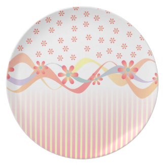 Pretty Pink Ribbons Stripes Flowers Dinner Plates