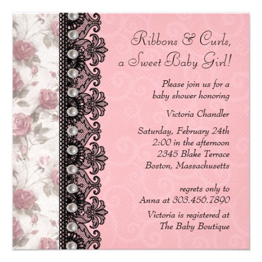 Pretty Pink Rose Baby Girl Shower Custom Announcements