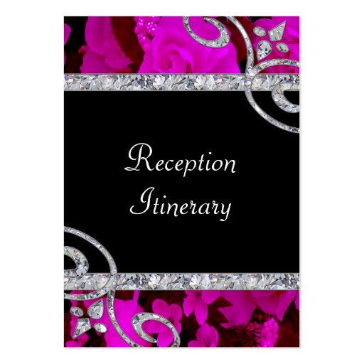 Pretty Pink Roses & Diamond Swirls Wedding Business Card Templates (front side)