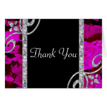 Pretty Pink Roses & Diamond Swirls Wedding Cards