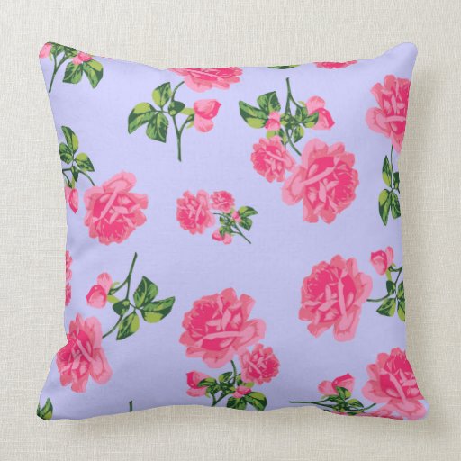 Pretty pink roses on lilac purple cushion pillow