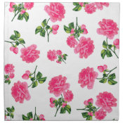 Pretty Pink roses on white flower pattern cloth napkins