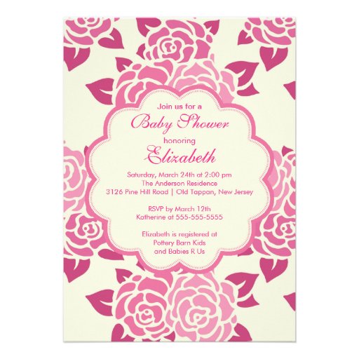 Pretty Pink Roses Spring Baby Shower Invitation