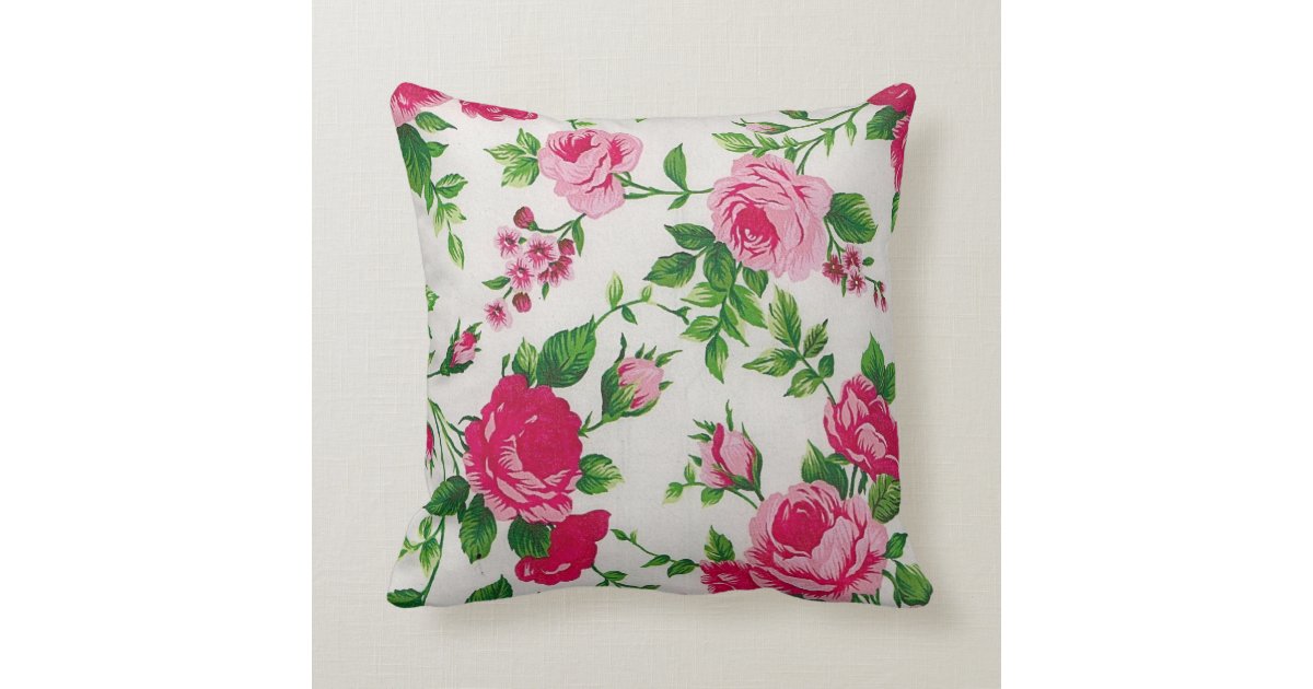 pretty pink roses throw pillow Zazzle