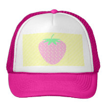 Pretty Pink Strawberry on Yellow Stripes. Mesh Hat